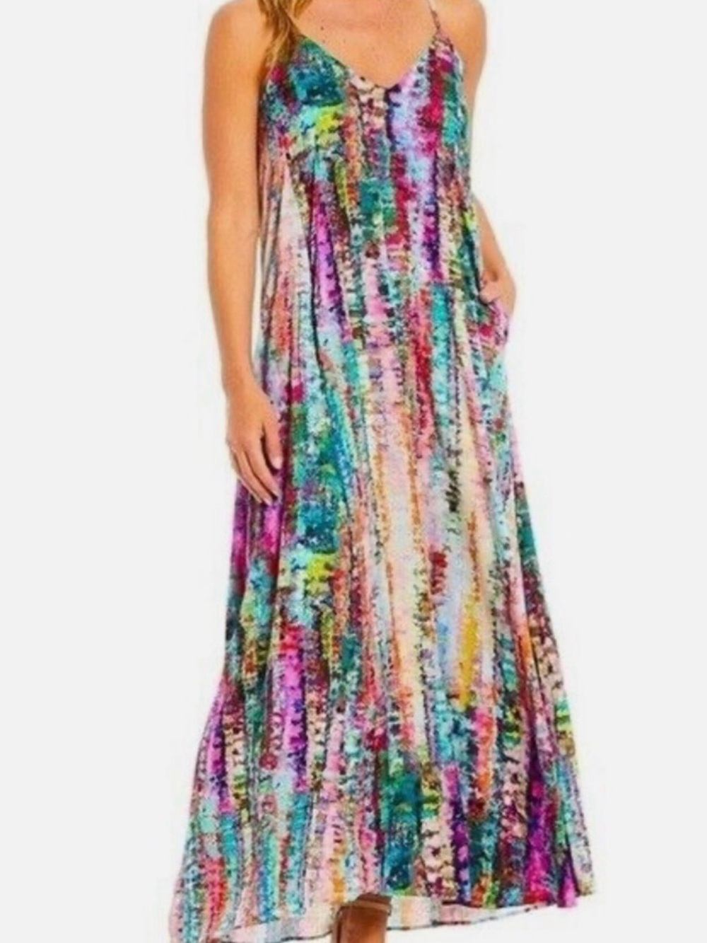 Nicole Miller Blue Watercolor Maxi Dress